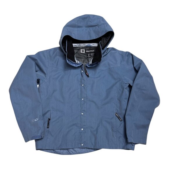 MARMOT Waterproof Outdoor Windbreaker Blue Rain Jacket w Hood Womens XL - Picture 1 of 7